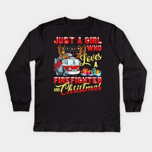 Just A Girl Who Loves Her Firefighter And Christmas Gift Kids Long Sleeve T-Shirt